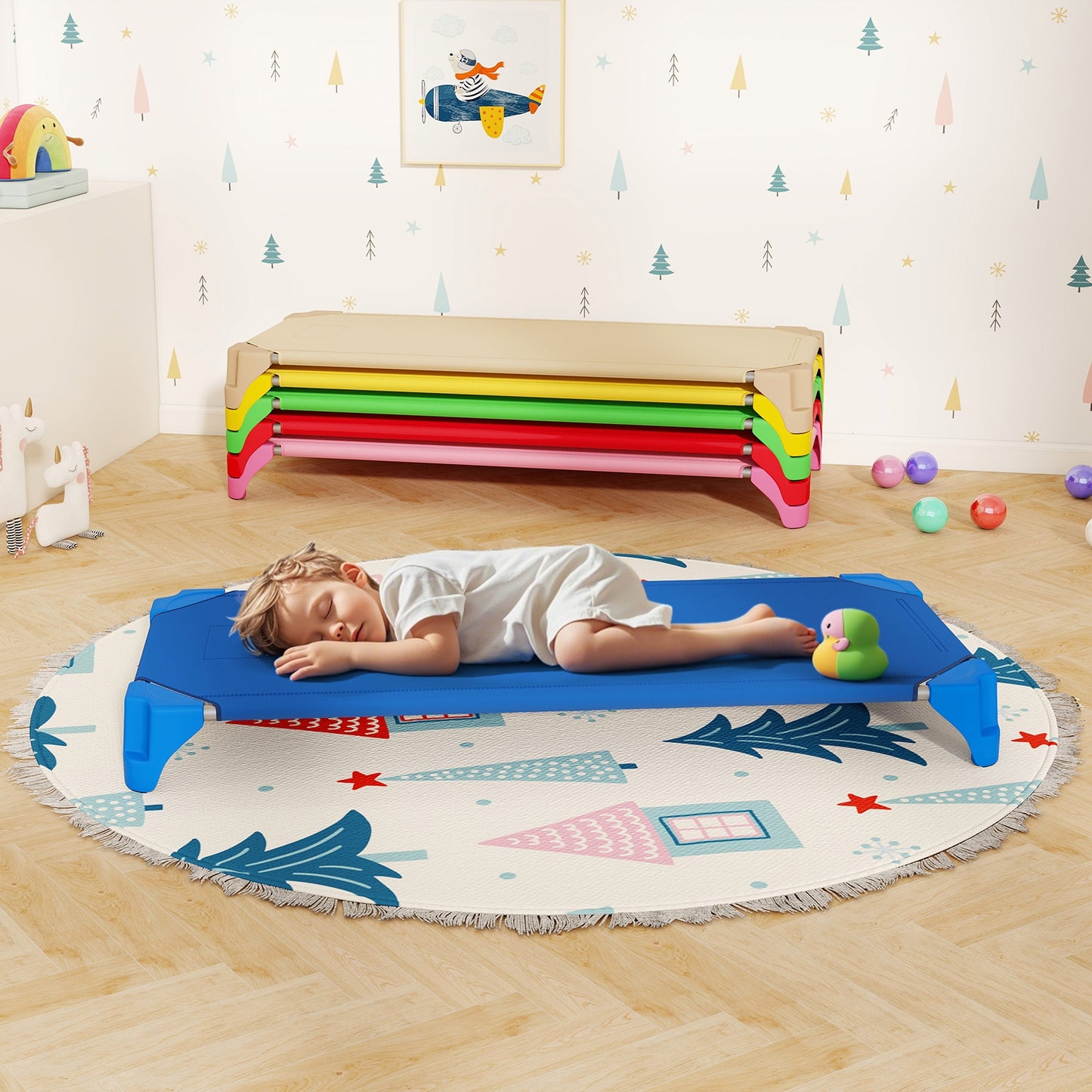 Portable 6 Pack Stackable Daycare Cots Sleeping Bed for Kids 52 Inch-Multicolor Kids Crystal
