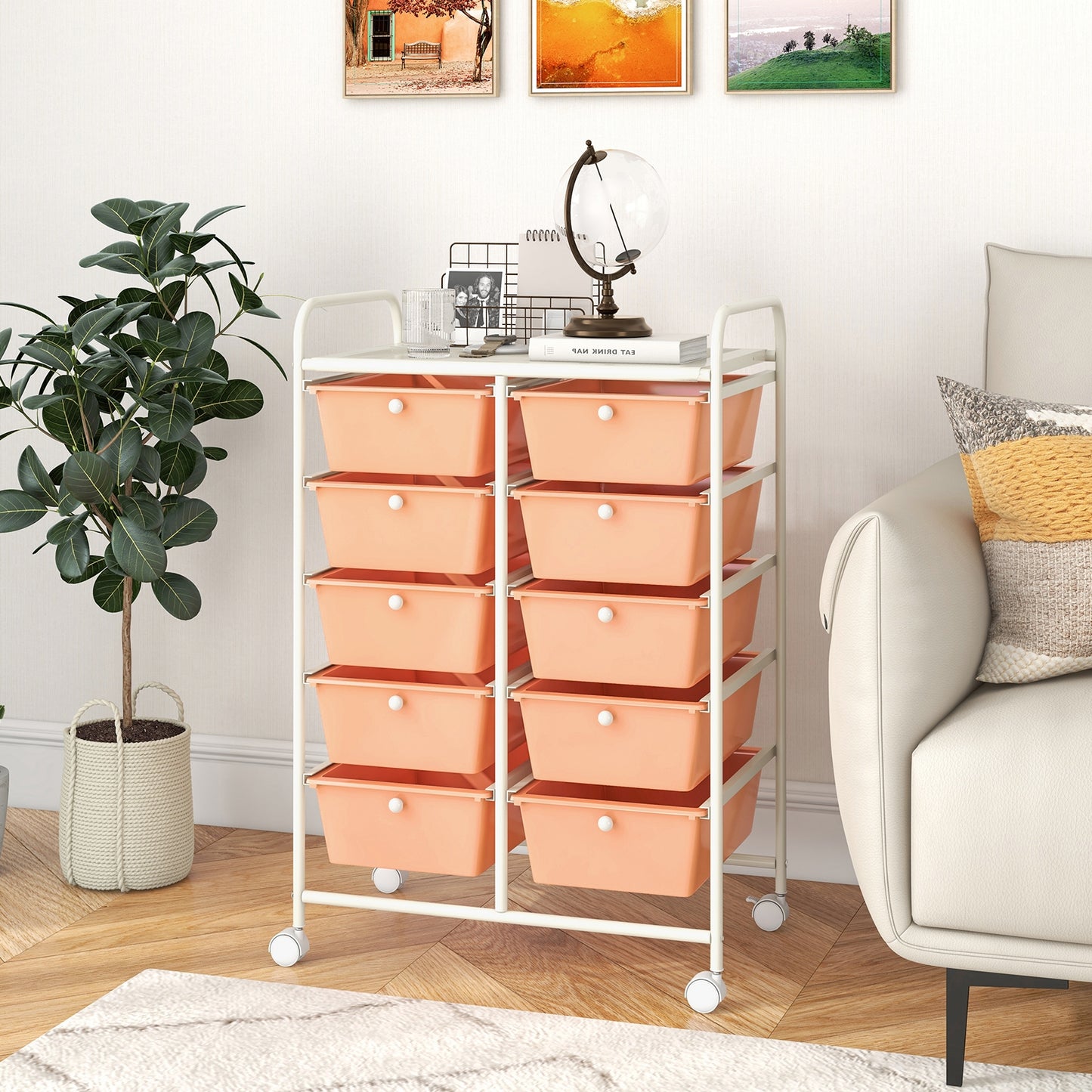 10-Drawer Rolling Storage Cart-Peach Kids Crystal