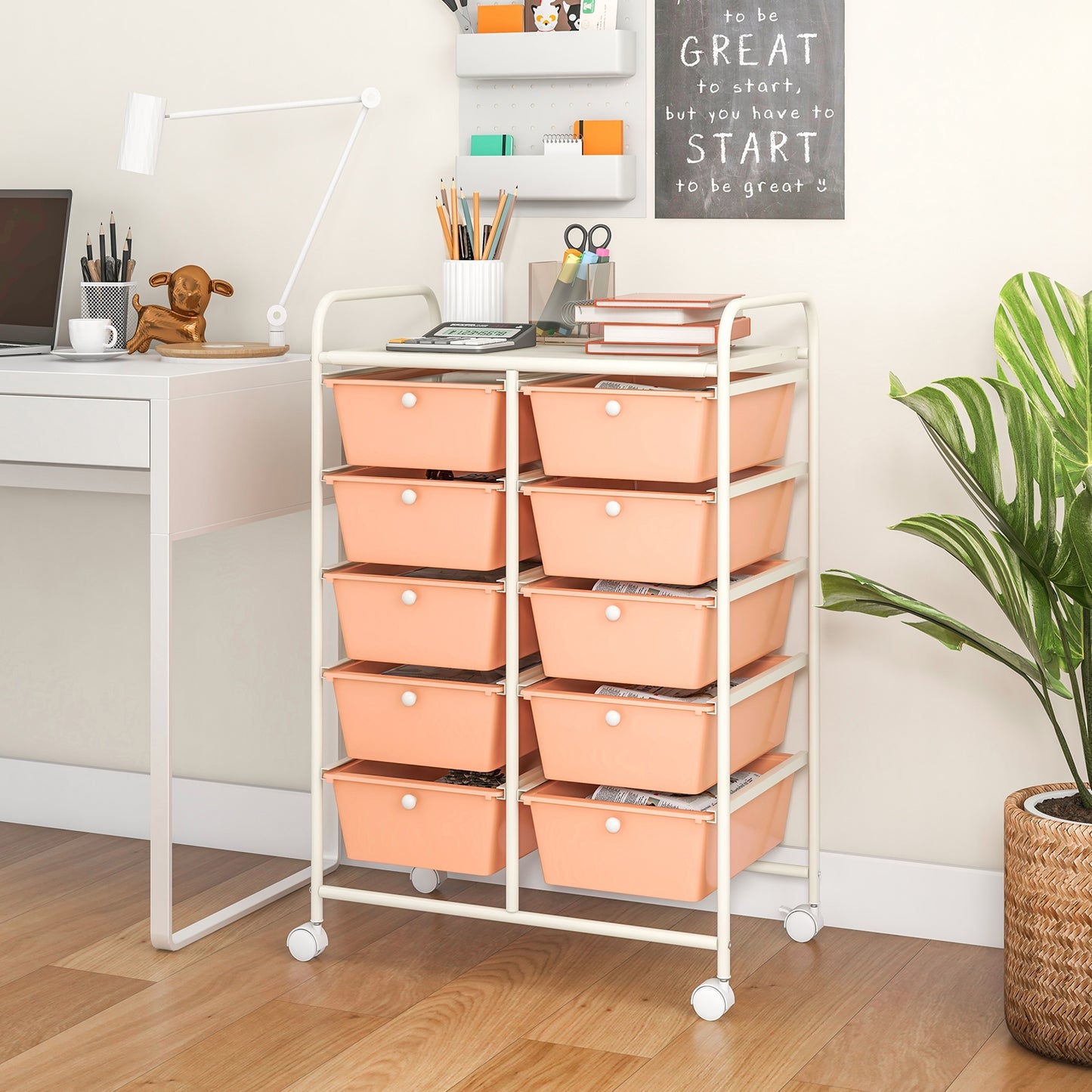 10-Drawer Rolling Storage Cart-Peach Kids Crystal