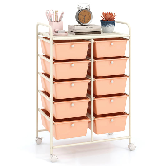 10-Drawer Rolling Storage Cart-Peach Kids Crystal