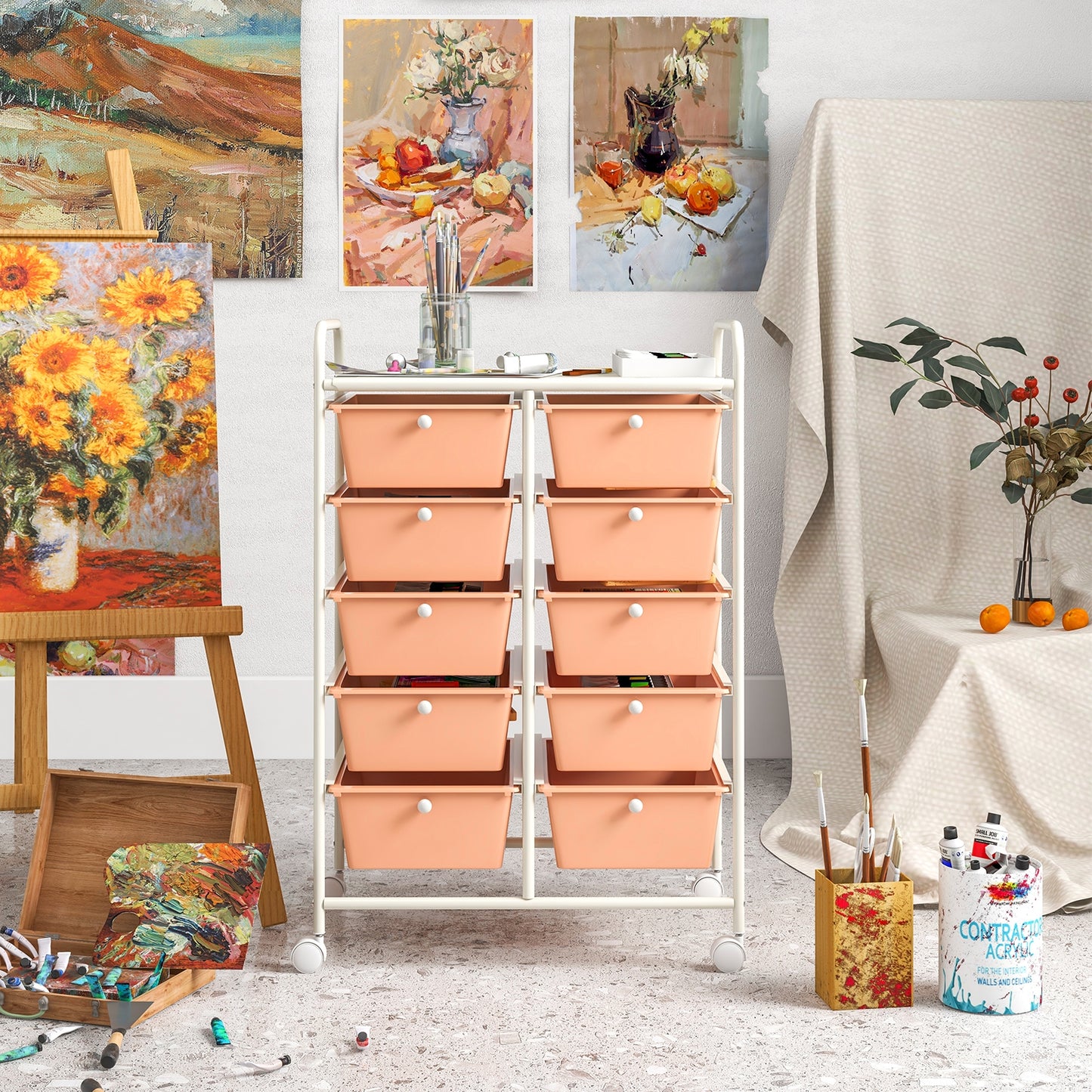 10-Drawer Rolling Storage Cart-Peach Kids Crystal