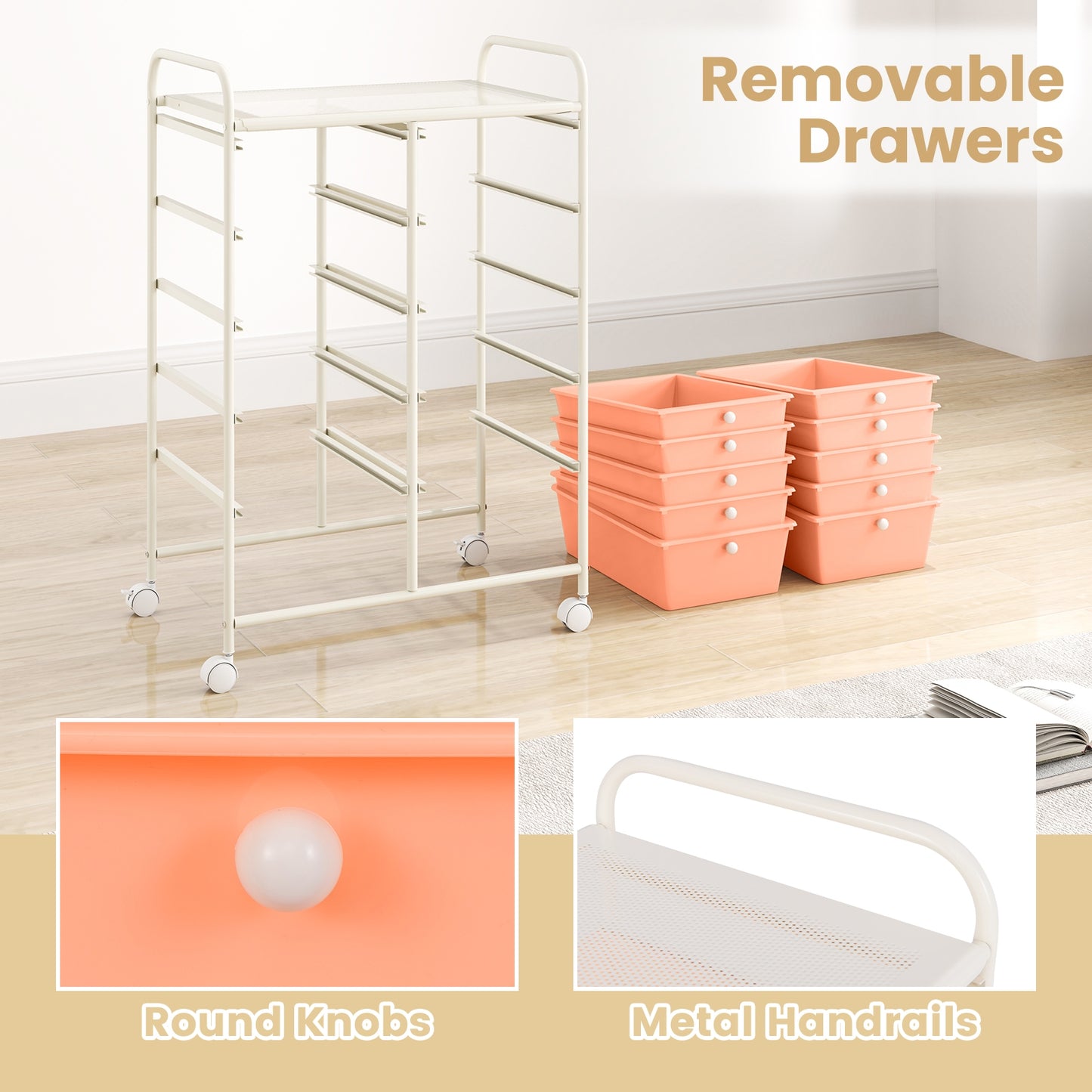 10-Drawer Rolling Storage Cart-Peach Kids Crystal