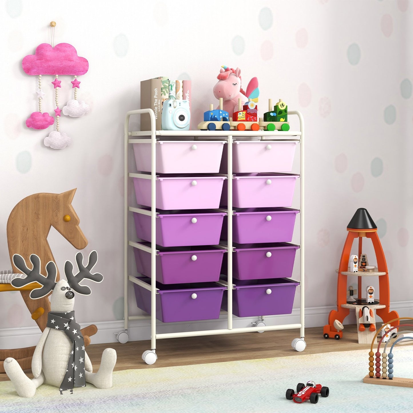 10-Drawer Rolling Storage Cart-Purple Kids Crystal