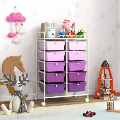 10-Drawer Rolling Storage Cart-Purple
