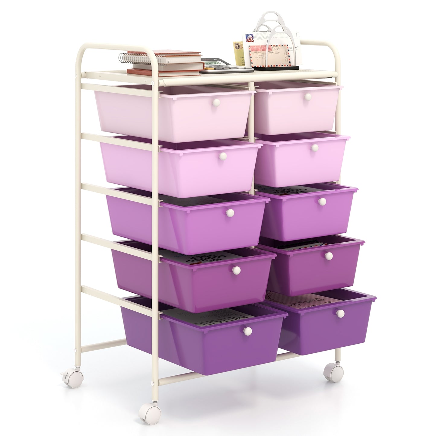 10-Drawer Rolling Storage Cart-Purple Kids Crystal