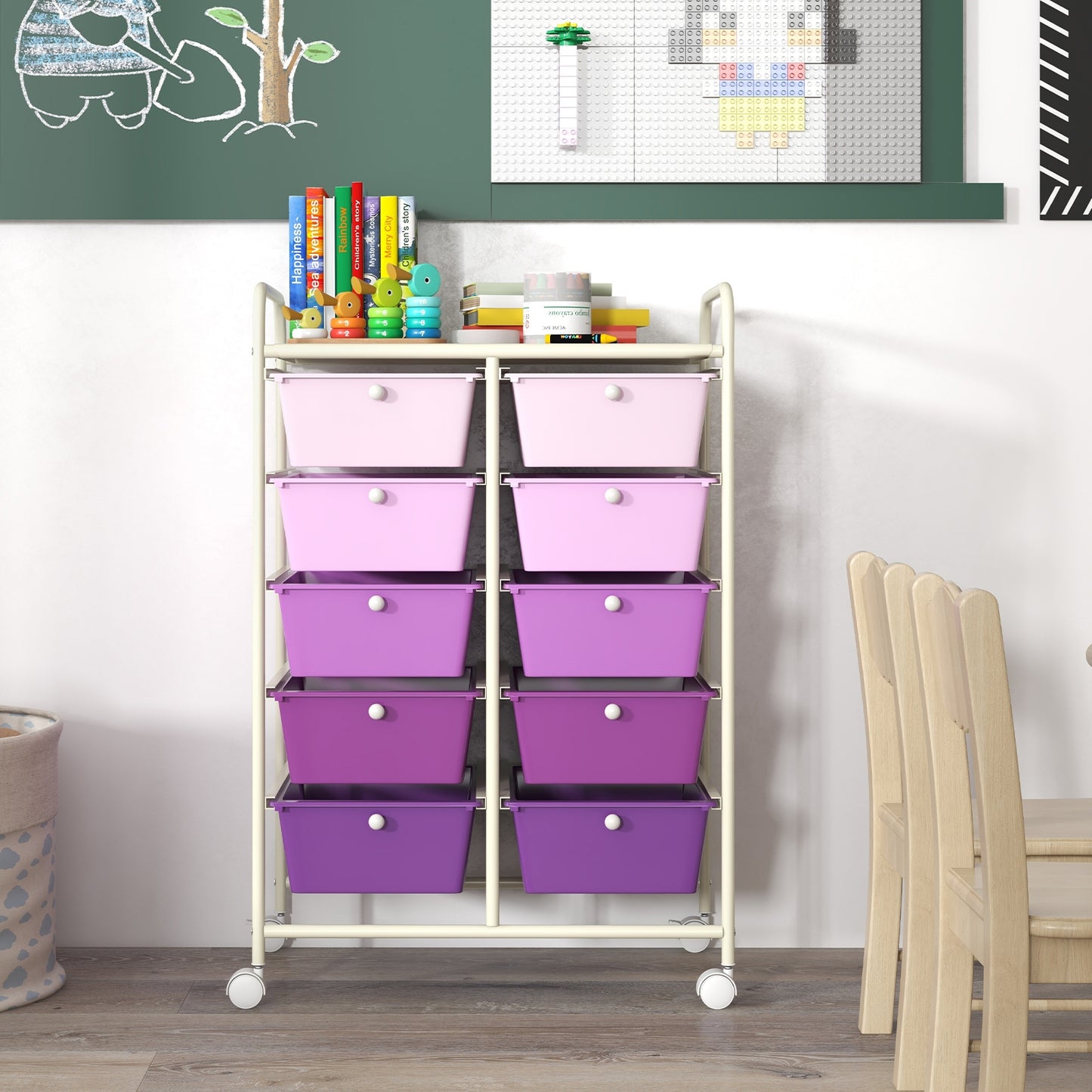 10-Drawer Rolling Storage Cart-Purple Kids Crystal