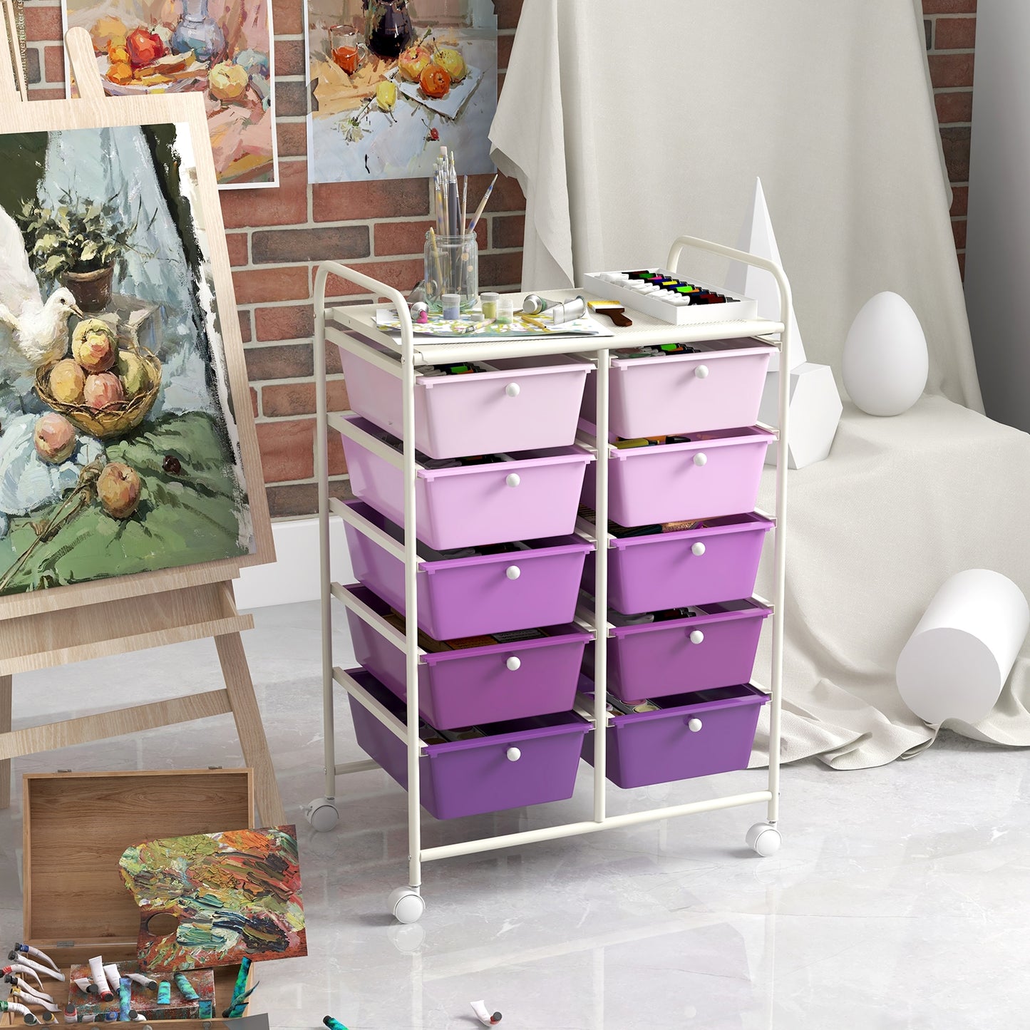 10-Drawer Rolling Storage Cart-Purple Kids Crystal