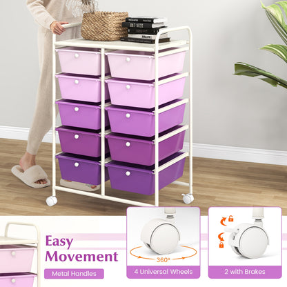 10-Drawer Rolling Storage Cart-Purple