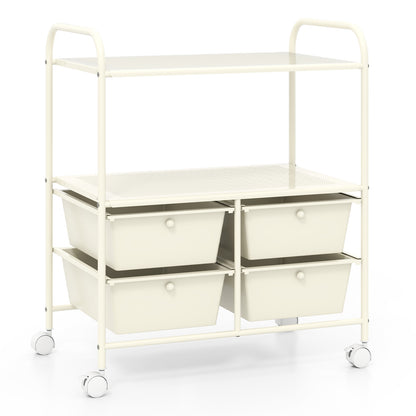 12-Drawer Rolling Storage Cart with Removable Drawers and Lockable Wheels-White