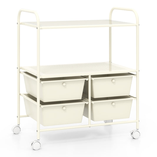 12-Drawer Rolling Storage Cart with Removable Drawers and Lockable Wheels-White Kids Crystal
