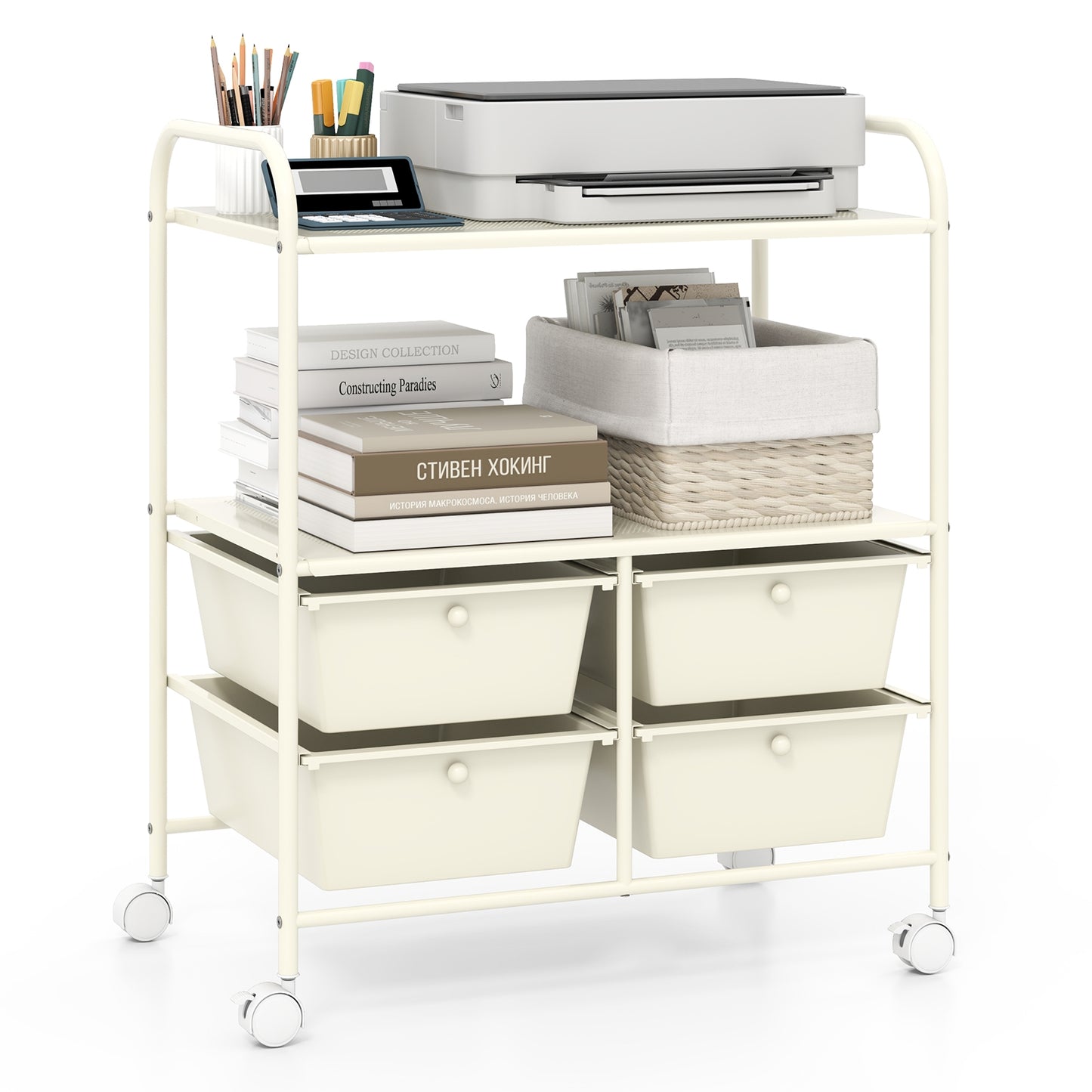 12-Drawer Rolling Storage Cart with Removable Drawers and Lockable Wheels-White Kids Crystal