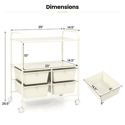 12-Drawer Rolling Storage Cart with Removable Drawers and Lockable Wheels-White