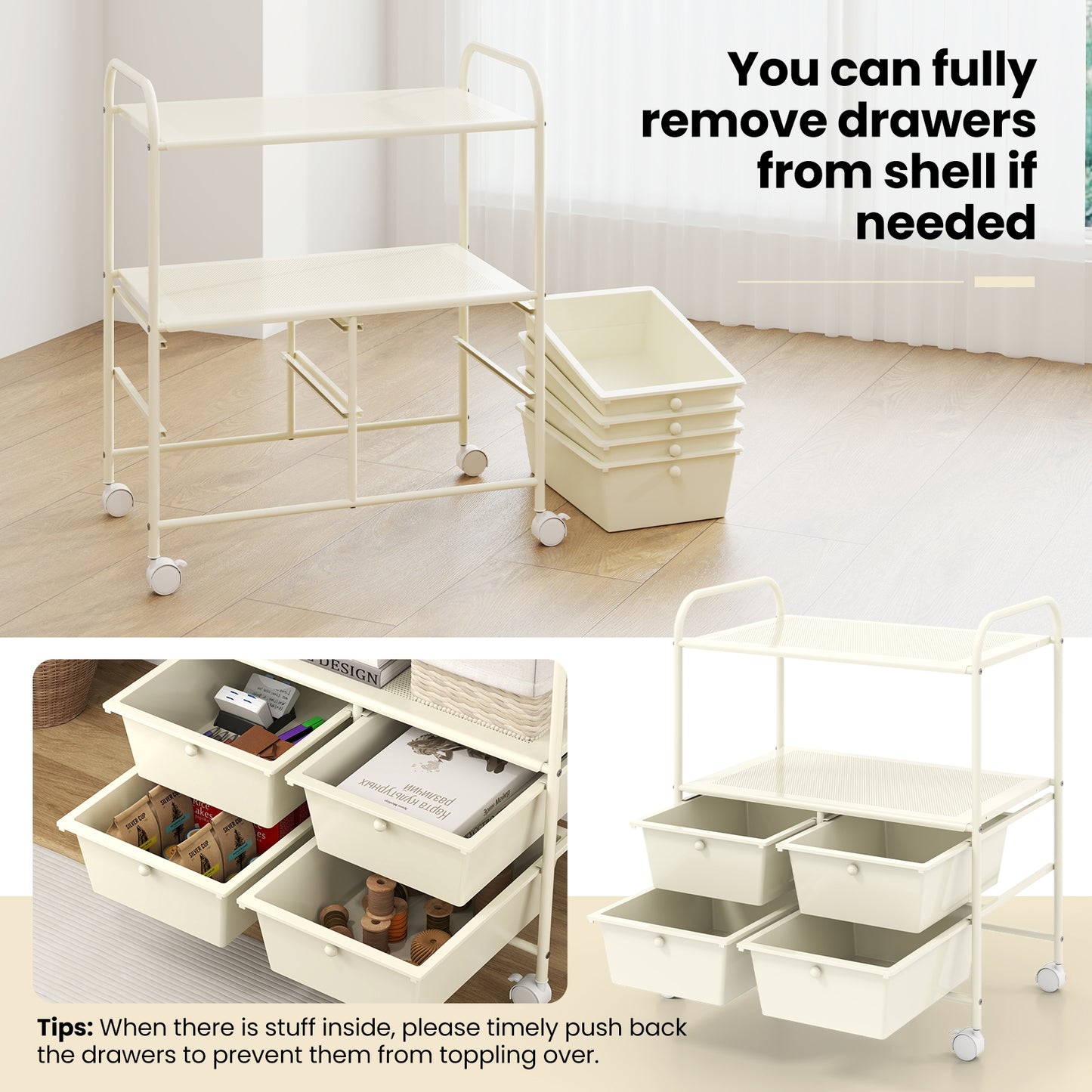 12-Drawer Rolling Storage Cart with Removable Drawers and Lockable Wheels-White Kids Crystal