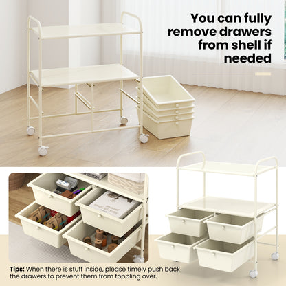 12-Drawer Rolling Storage Cart with Removable Drawers and Lockable Wheels-White