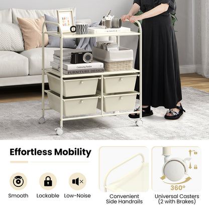 12-Drawer Rolling Storage Cart with Removable Drawers and Lockable Wheels-White