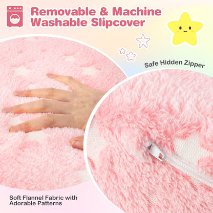 2-in-1 Folding Kids Couch with Blanket Glow in the Dark-Pink