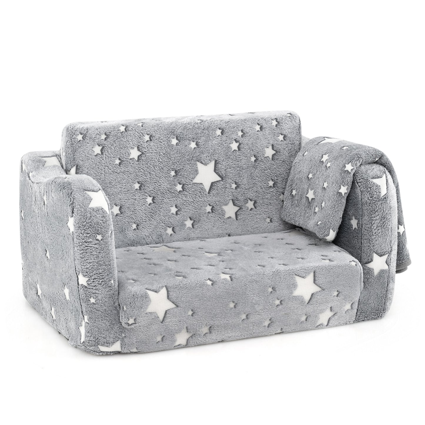 2-in-1 Folding Kids Couch with Blanket Glow in the Dark-Gray Kids Crystal