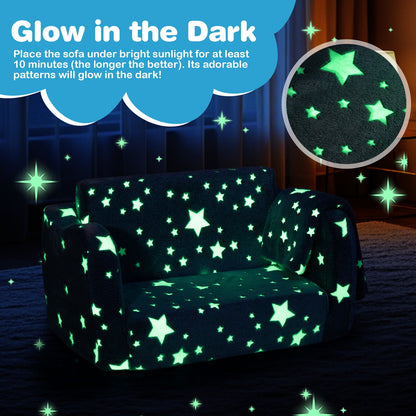 2-in-1 Folding Kids Couch with Blanket Glow in the Dark-Gray