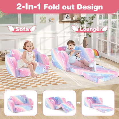 2-in-1 Folding Kids Couch with Blanket Glow in the Dark-Multicolor