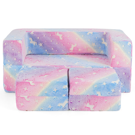 2 Seater Kids Play Couch with Removable and Machine Washable Flannel Cover-Color Kids Crystal