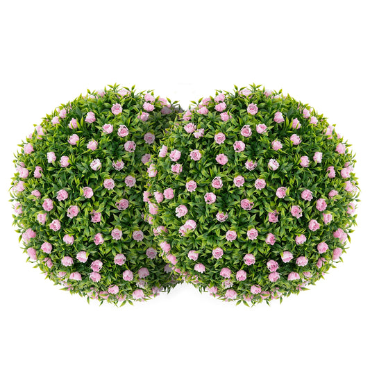2 Pieces Artificial Plant Topiary Balls 17.5 Inch Faux Decorative Balls with Pink Flowers Kids Crystal