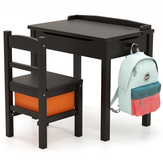 Wood Activity Kids Table and Chair Set with Storage Space-Brown Kids Crystal