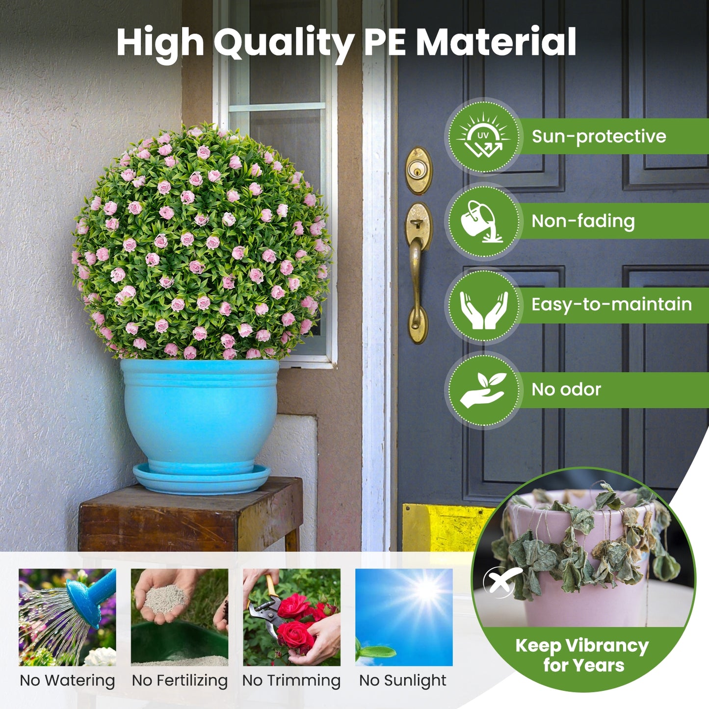 2 Pieces Artificial Plant Topiary Balls 17.5 Inch Faux Decorative Balls with Pink Flowers Kids Crystal