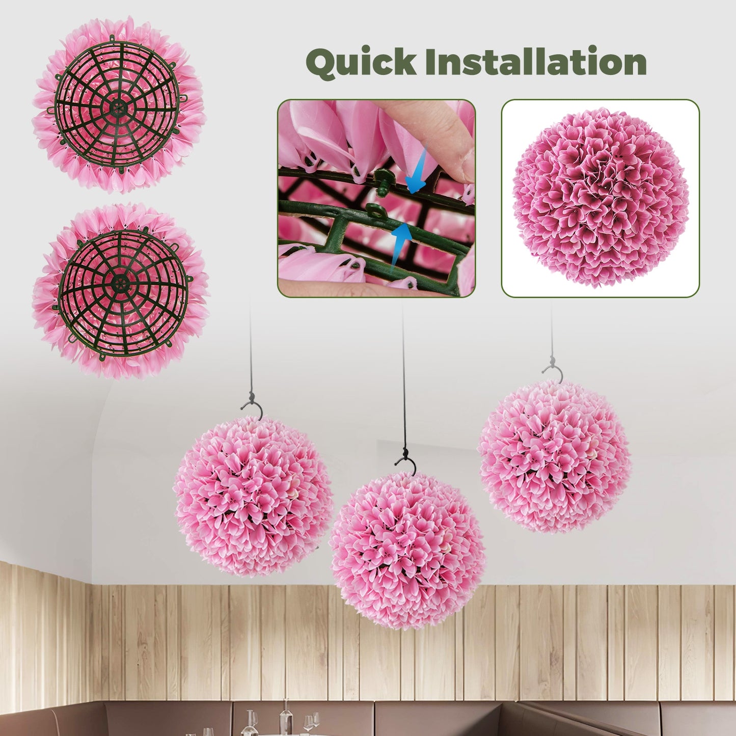 2 PCS Artificial Plant Topiary Balls Faux Boxwood Decorative Balls-Pink Kids Crystal