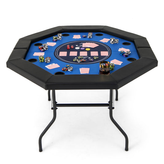 48 Inches Foldable Poker Table with Padded Rails and Cup Holders-Blue Kids Crystal