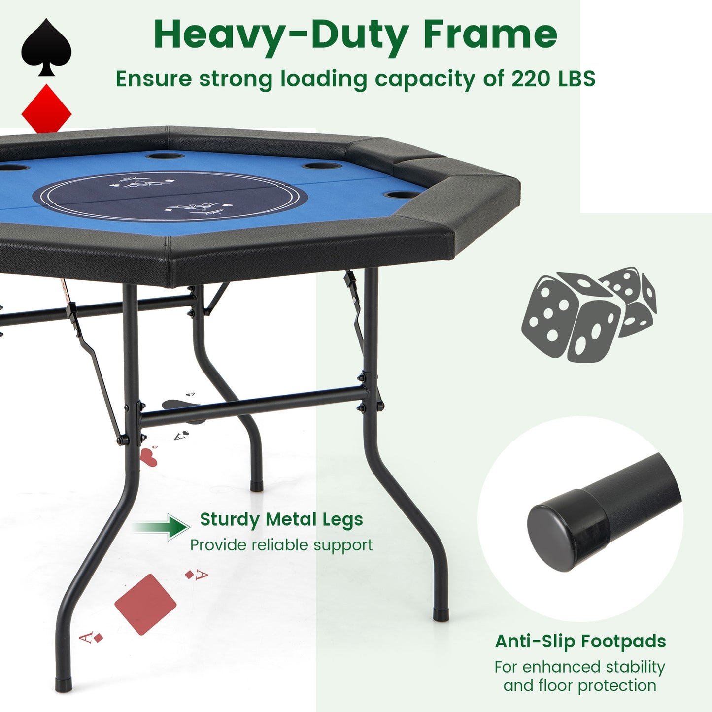 48 Inches Foldable Poker Table with Padded Rails and Cup Holders-Blue Kids Crystal