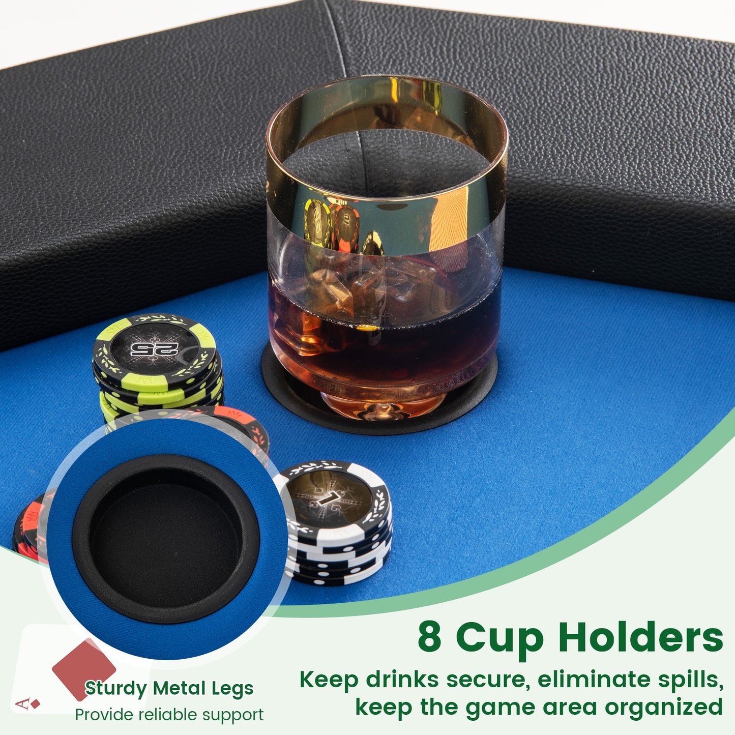 48 Inches Foldable Poker Table with Padded Rails and Cup Holders-Blue Kids Crystal