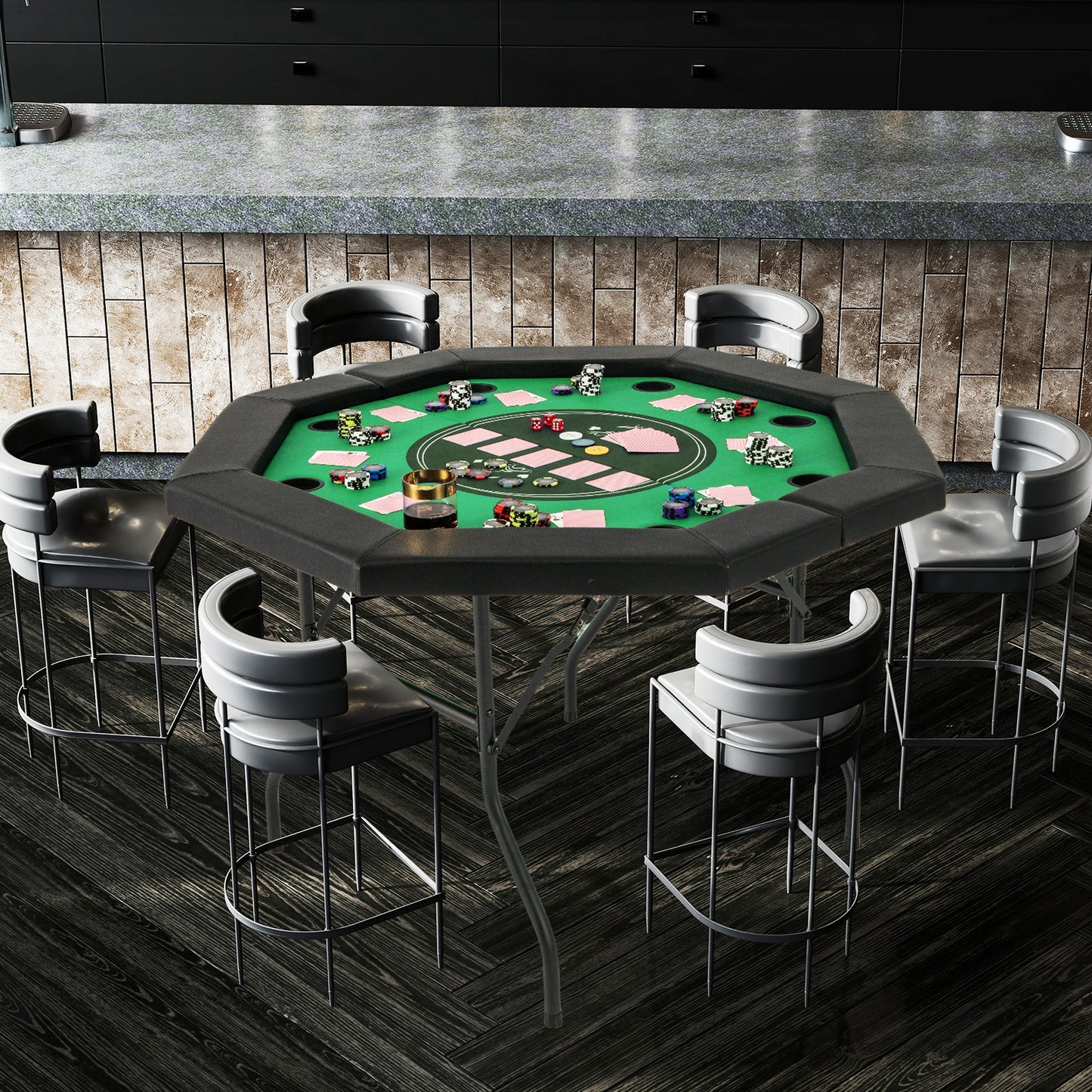 48 Inches Foldable Poker Table with Padded Rails and Cup Holders-Green Kids Crystal