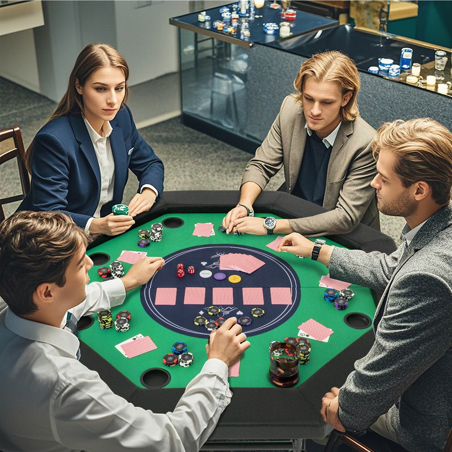 48 Inches Foldable Poker Table with Padded Rails and Cup Holders-Green Kids Crystal