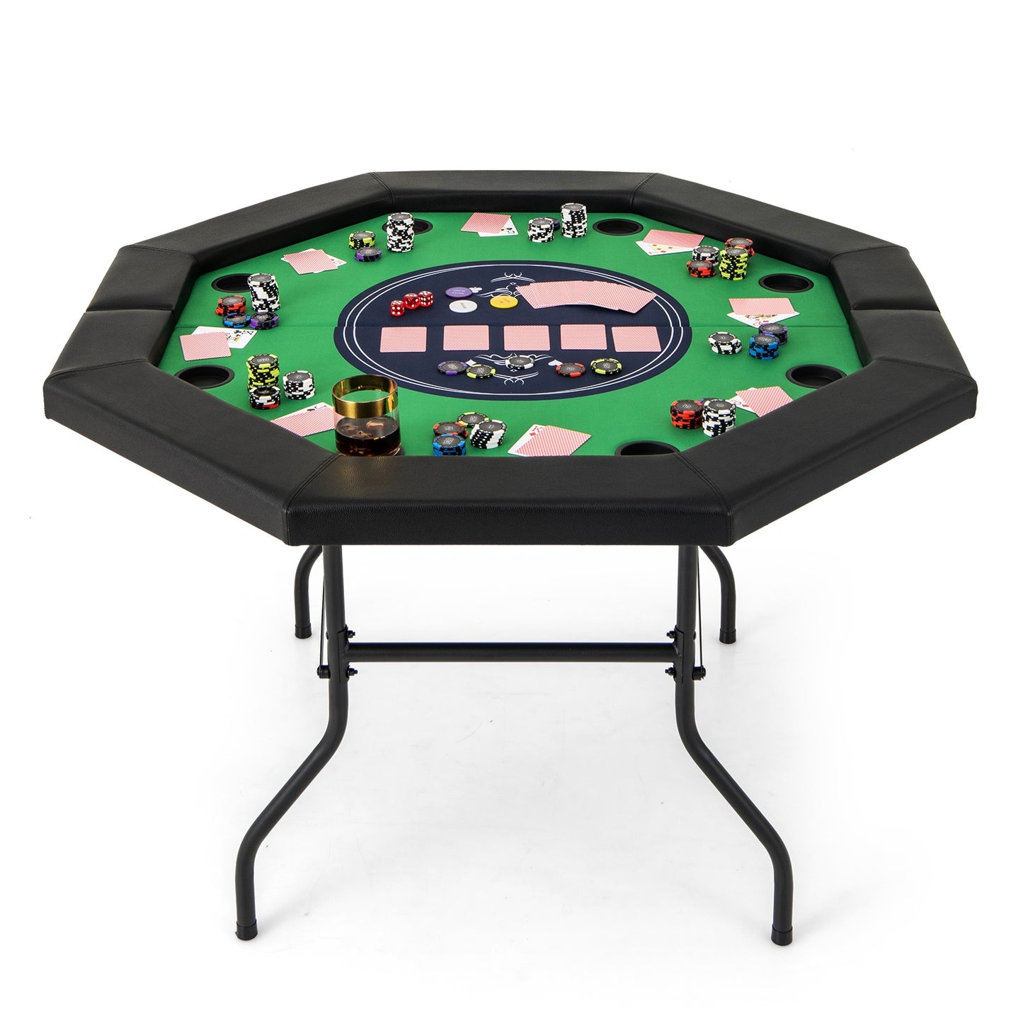 48 Inches Foldable Poker Table with Padded Rails and Cup Holders-Green Kids Crystal