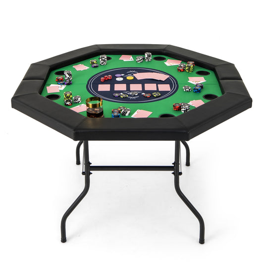 48 Inches Foldable Poker Table with Padded Rails and Cup Holders-Green Kids Crystal