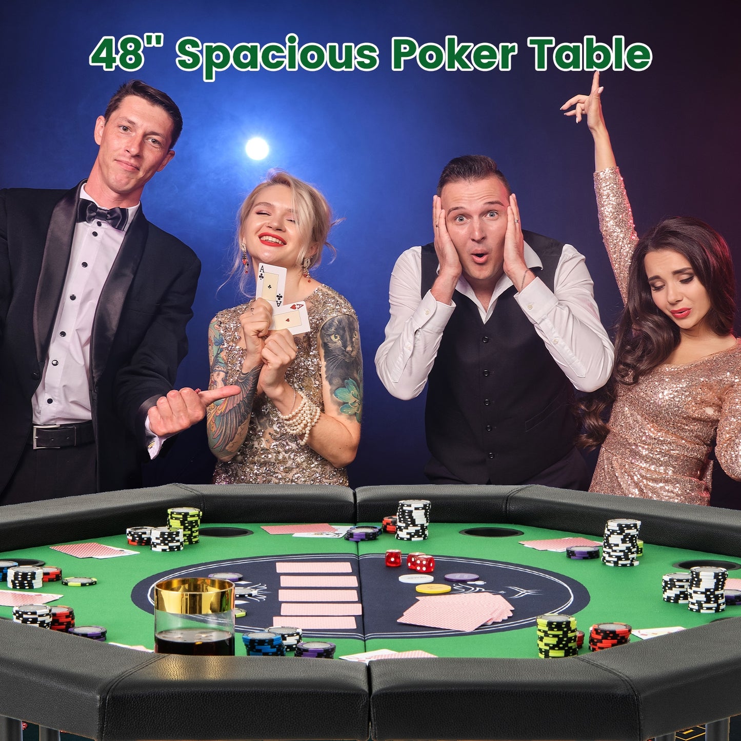 48 Inches Foldable Poker Table with Padded Rails and Cup Holders-Green Kids Crystal