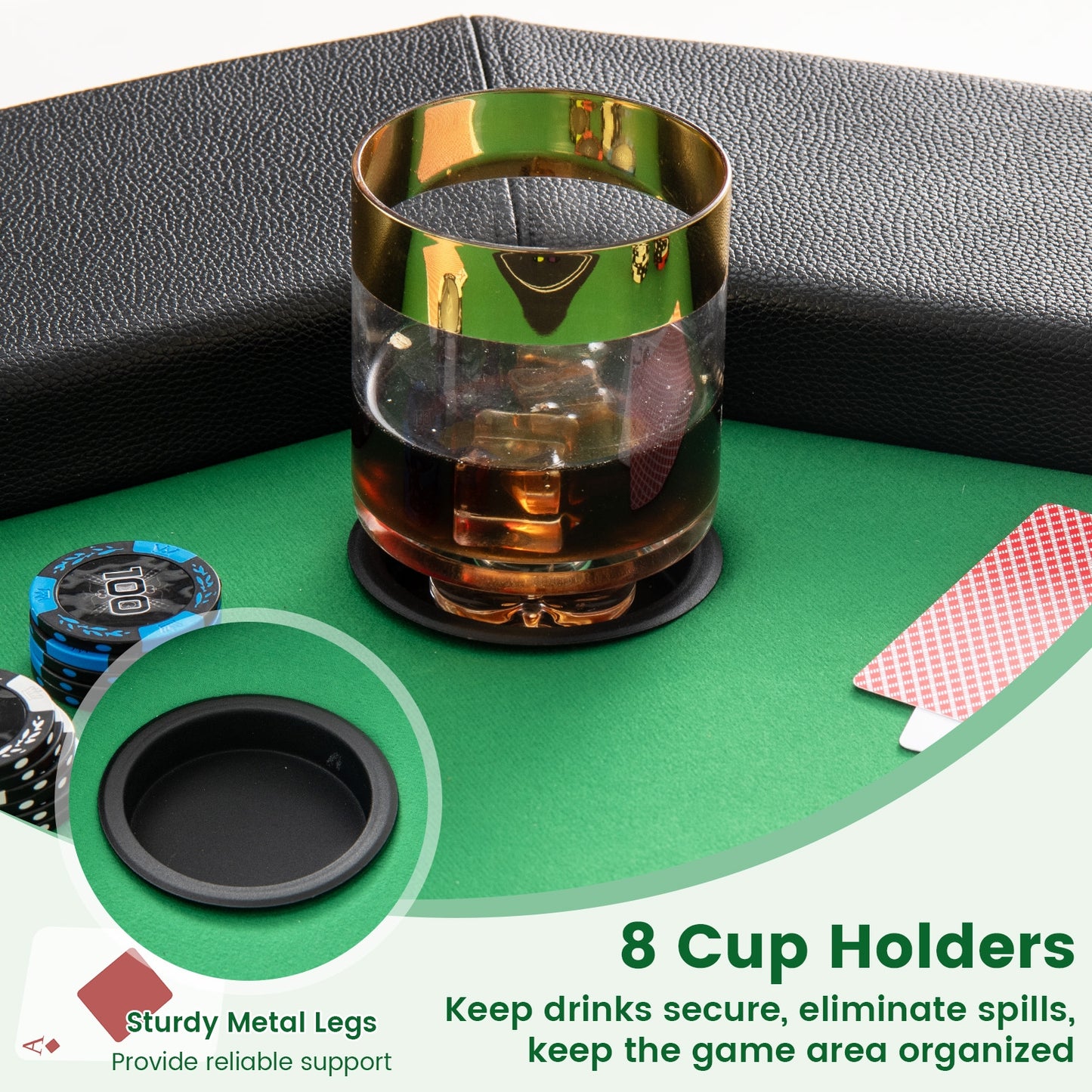 48 Inches Foldable Poker Table with Padded Rails and Cup Holders-Green Kids Crystal