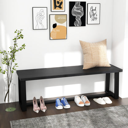 Wood Dining Bench with Metal Frame and Adjustable Footpads-Black