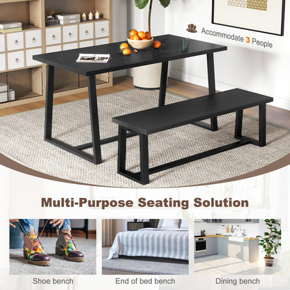 Wood Dining Bench with Metal Frame and Adjustable Footpads-Black