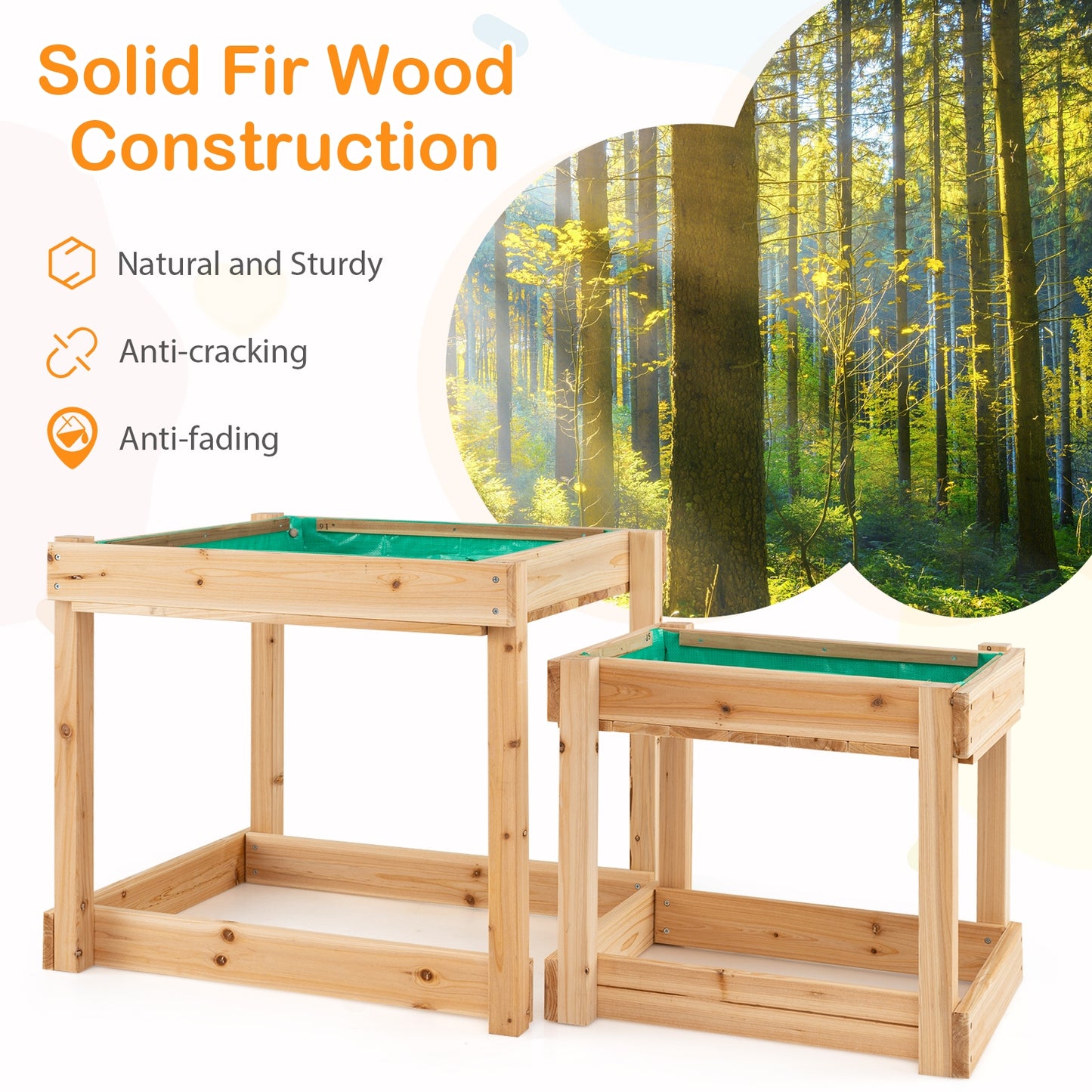 Wooden Sand and Water Tables with Protective Cover for Kids-Natural Kids Crystal