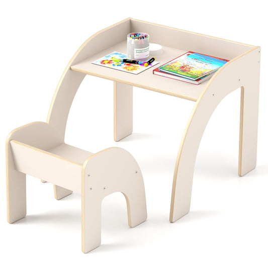 Kids Table and Chair Set with Wide Tabletop and Curved Edges for Kids Room-White Kids Crystal