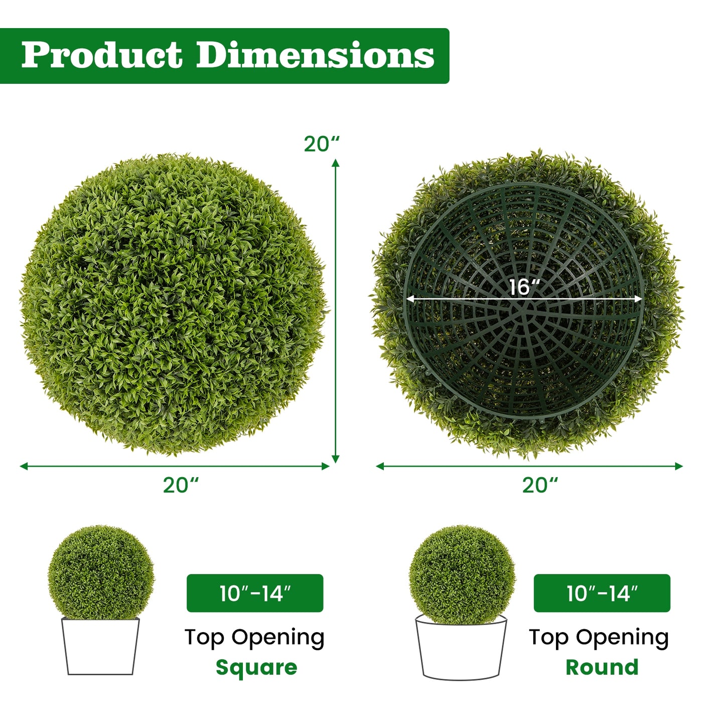 2 PCS 20 Inch Artificial Plant Boxwood Topiary Ball-M Kids Crystal