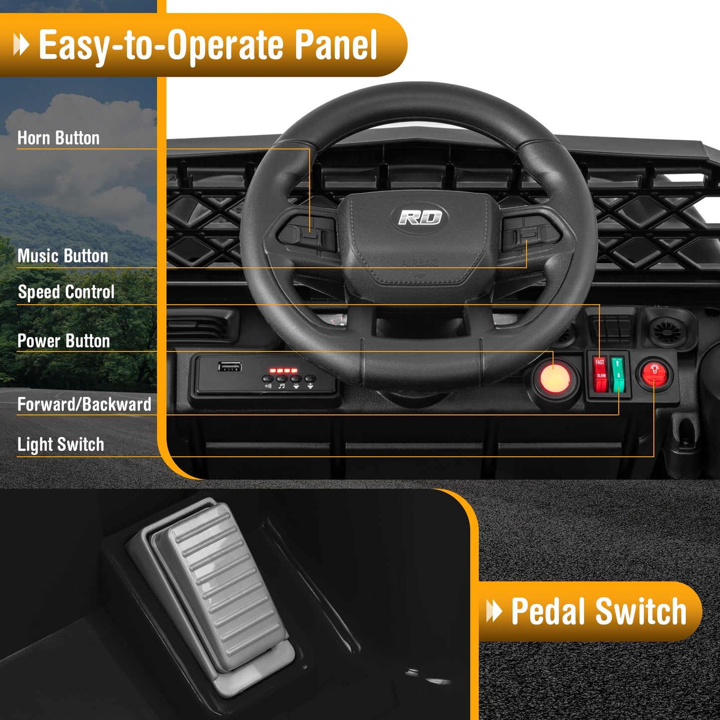 12V Kids Ride on Truck Car with Parental Remote and Music Player-Black