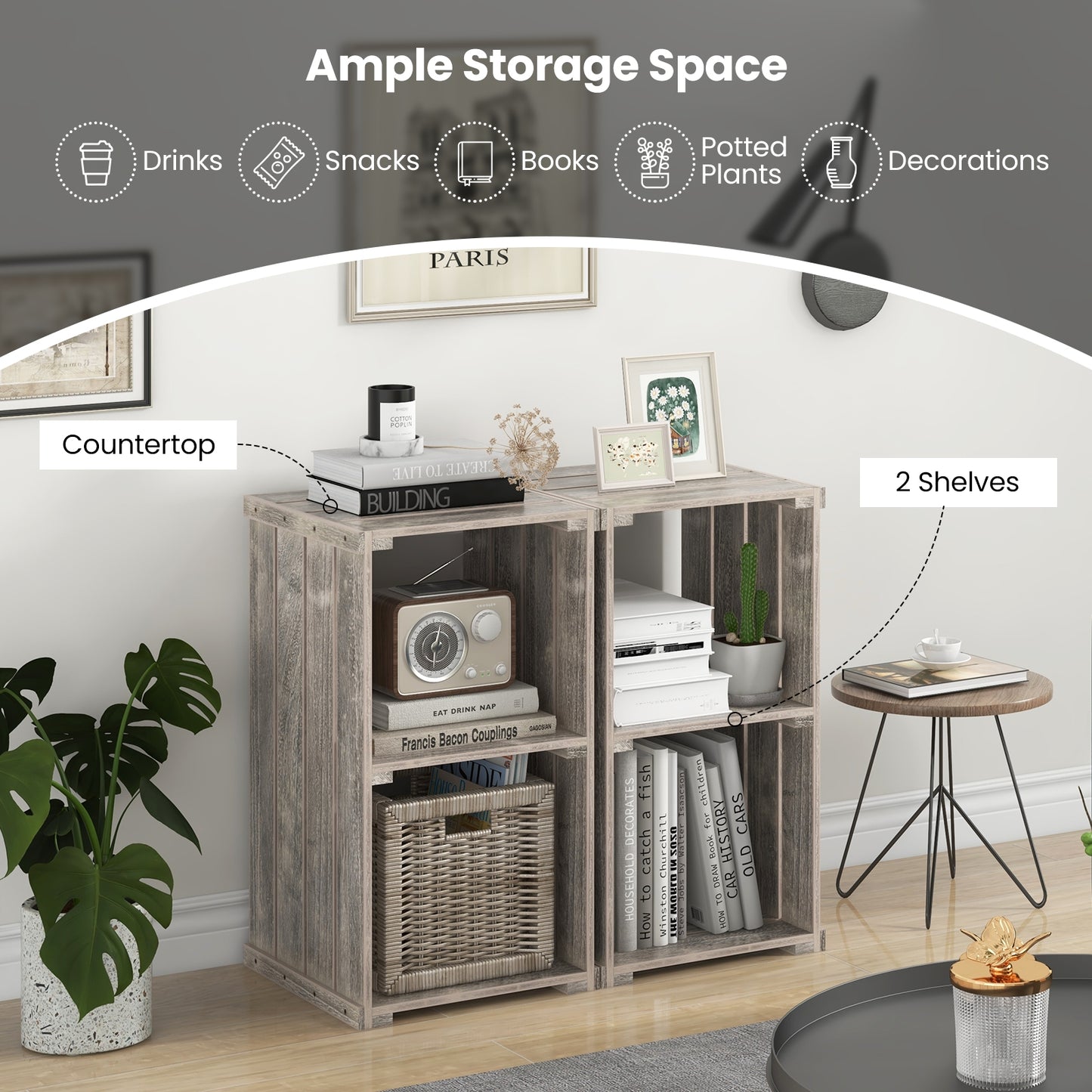 2-Cube Storage Shelf with Open Back and 3-Tier Shelf-Light Brown Kids Crystal