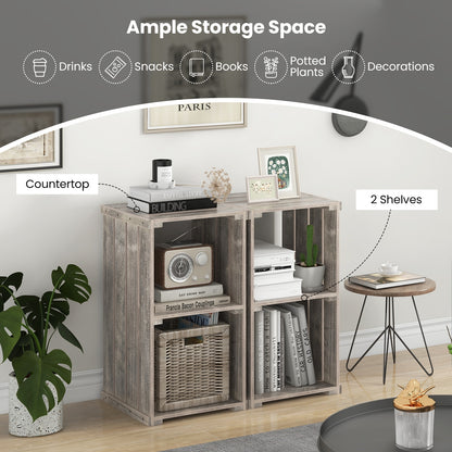 2-Cube Storage Shelf with Open Back and 3-Tier Shelf-Light Brown