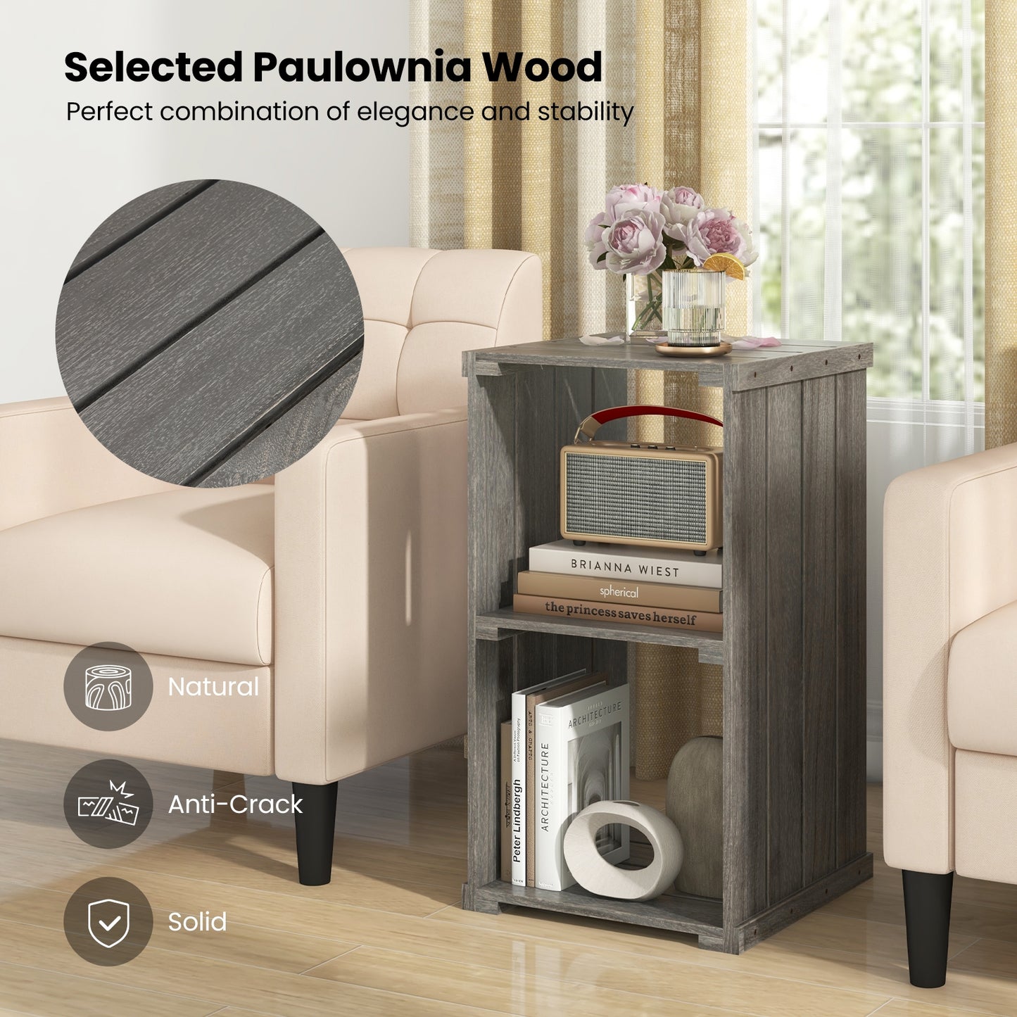 2-Cube Storage Shelf with Open Back and 3-Tier Shelf-Light Gray Kids Crystal