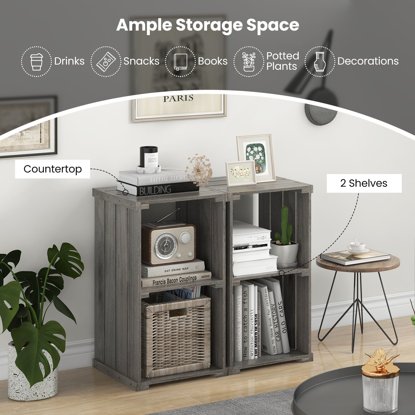 2-Cube Storage Shelf with Open Back and 3-Tier Shelf-Light Gray Kids Crystal