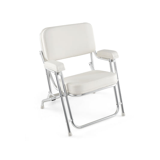 Portable Aluminum Boat Deck Beach Chair with Cushioned Seat-White Kids Crystal