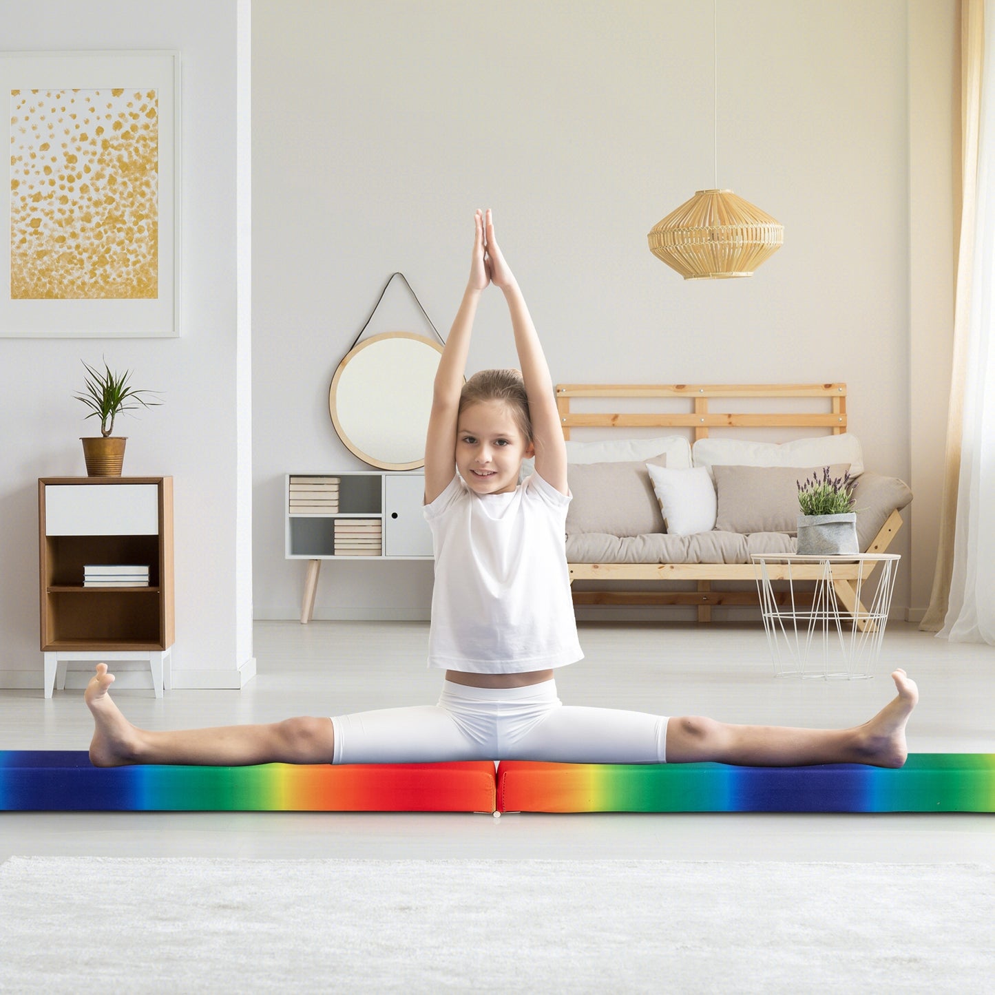 Folding Balance Beam with Solid Wood Base and Anti-slip Bottom-Multicolor Kids Crystal