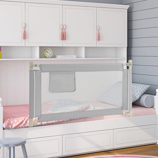 Toddler Bedrail with Side Pocket and 24 Adjustable Heights-Gray Kids Crystal